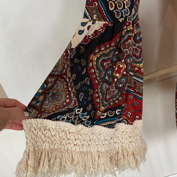 Vintage Paisley Mini Dress with Crocheted Trim Sz M - Picture 7 of 13